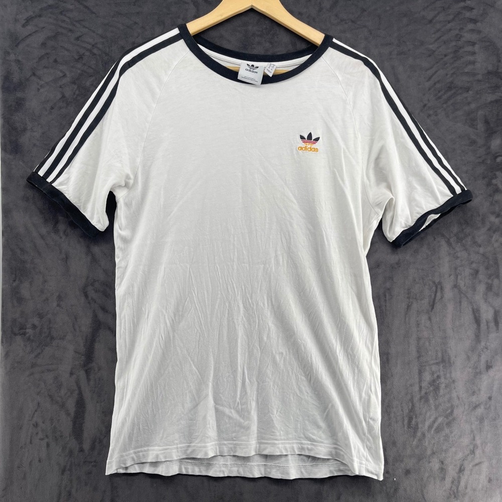 Adidas Originals Mens Ringer T-Shirt White Black 3-Stripe Trefoil Logo Medium